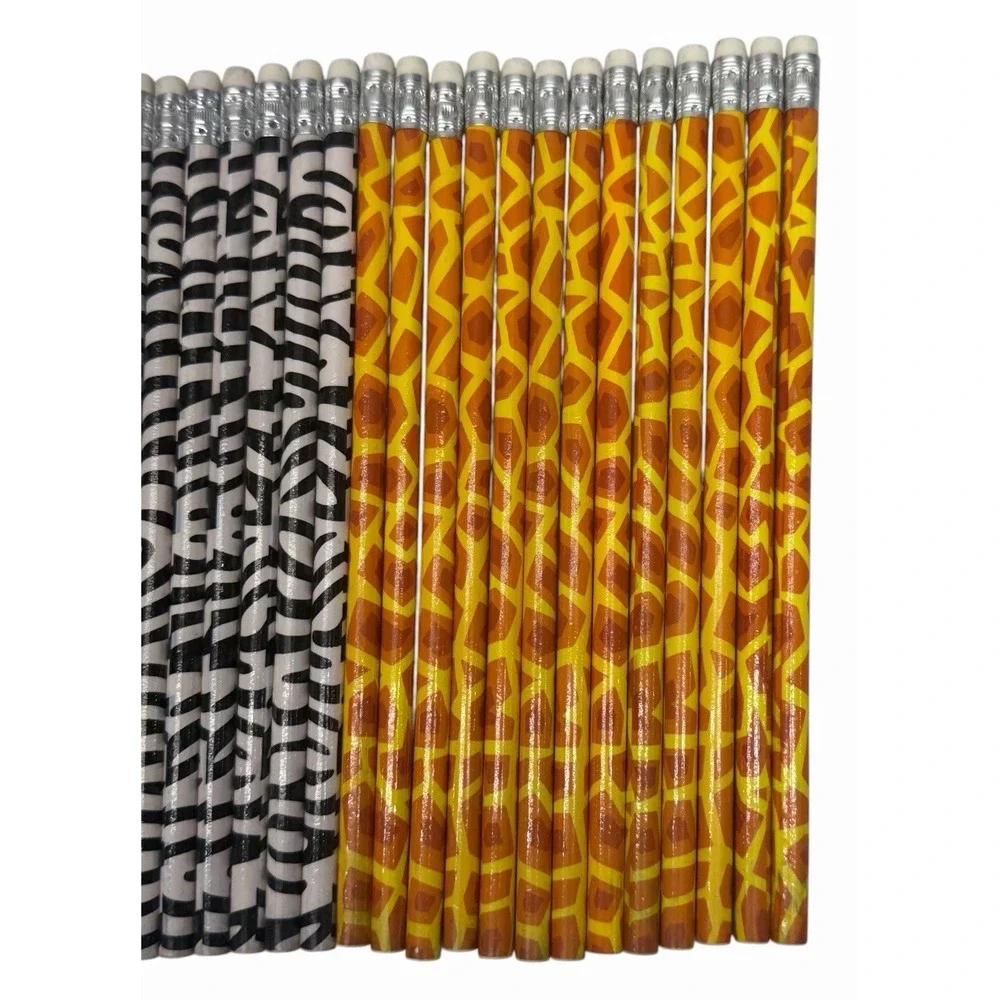 Lot of 32 Animal Print Pencils Giraffe, Zebra, Leopard, Tiger, Cow All NEW